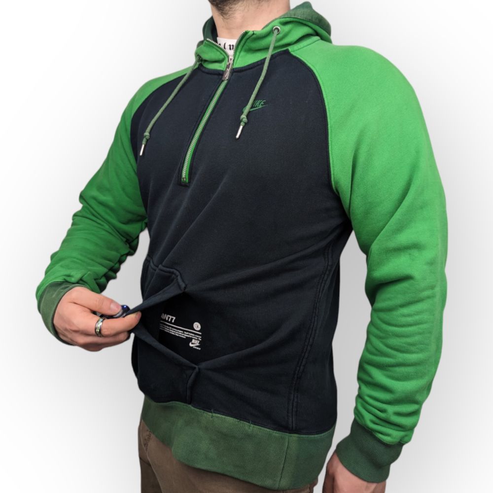 Nike Vintage Black Green Half-zip Pullover Hoodie Men Size Medium