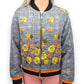 Cafe Jade Vintage Embroidered Grey Bomber Jacket Women Size UK 12
