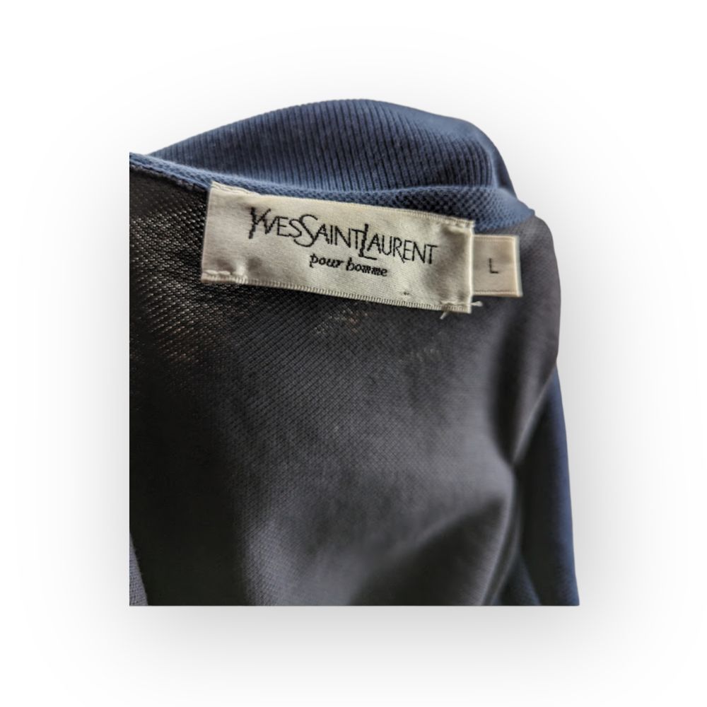 Yves Saint Laurent Blue Grey Short Sleeve Casual Polo Shirt Men Size Large