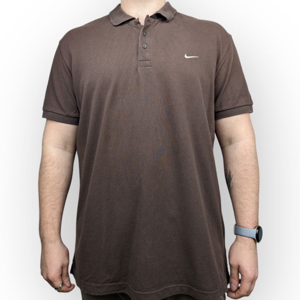 Nike Vintage Brown Cotton Short Sleeve Activewear Polo Shirt Men 2XL