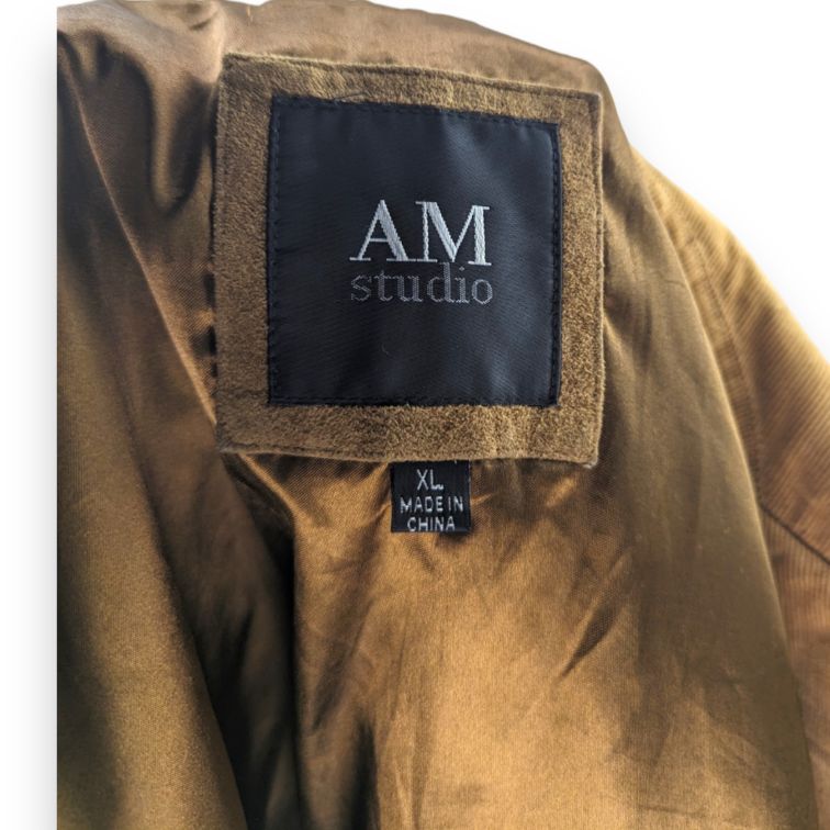 AM Studio Brown Pig Suede Leather Coat Men Size XL