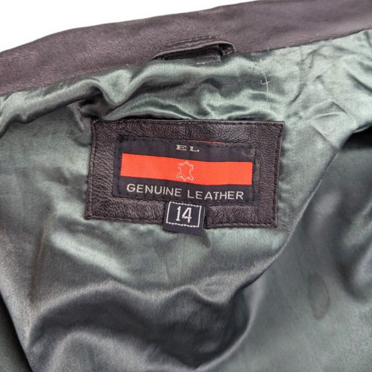 EL Vintage Black Real Leather Trench Coat Women Size UK 14