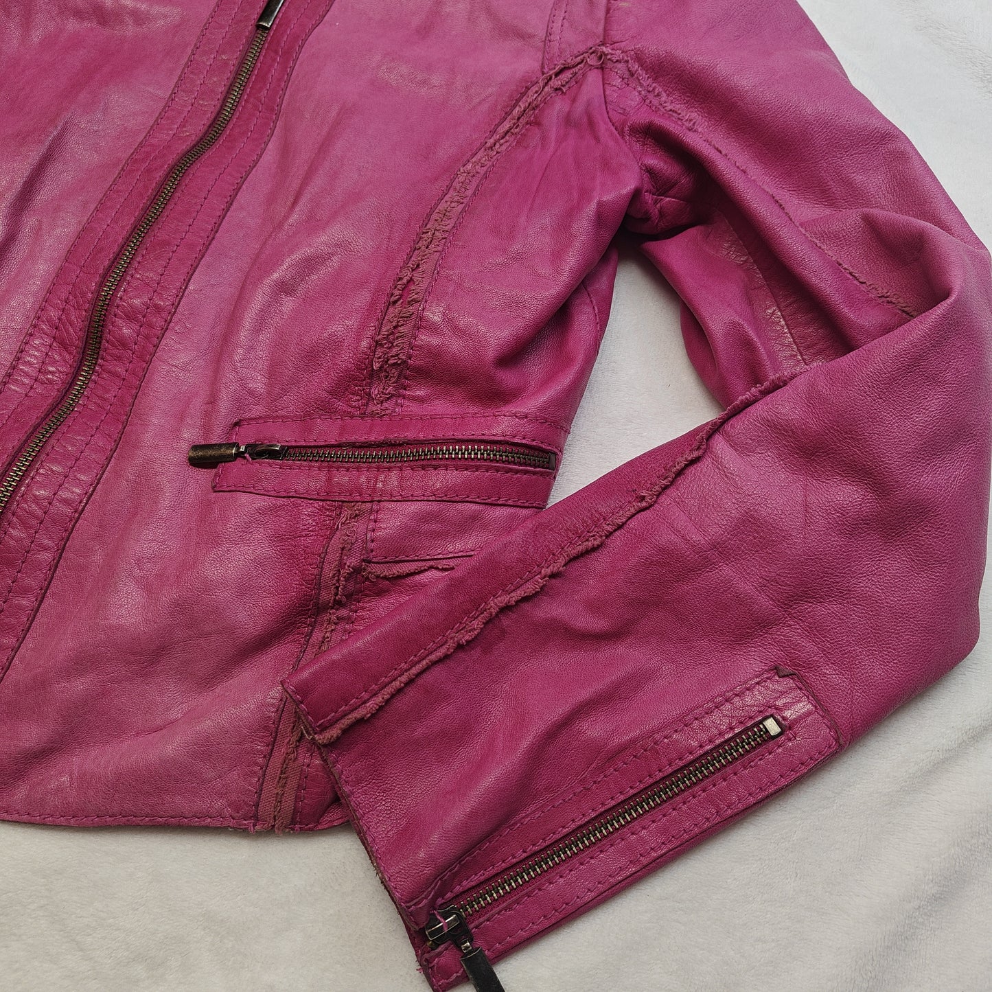 Trapper Queens Pink Clamor Lamb Leather Jacket Women Size 40