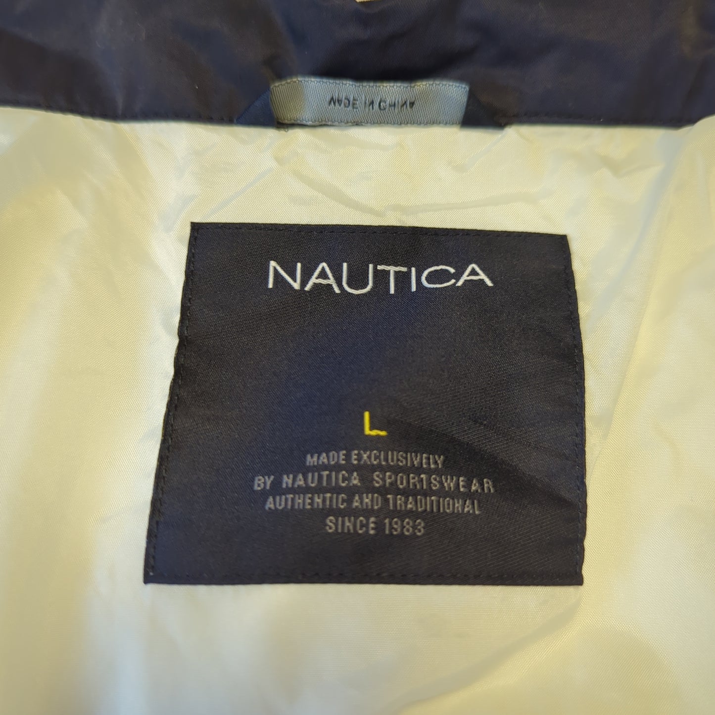 Nautica Vintage White Full Zip Bomber Jacket Men Size Large
