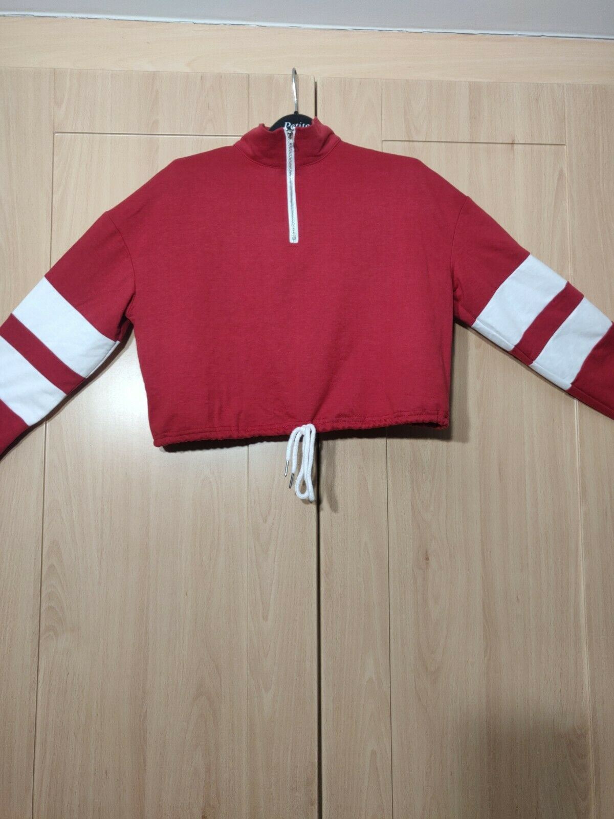 Varsity Striped Half-Zip Crop Top Red Women Size Small