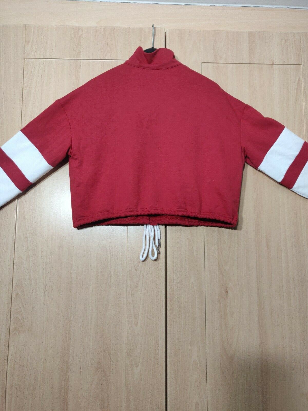Varsity Striped Half-Zip Crop Top Red Women Size Small