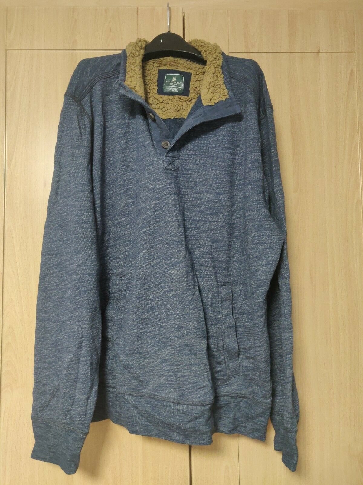 Gh Bass Vintage Blue Sweatshirt Button Up Jumper Men Size XXL