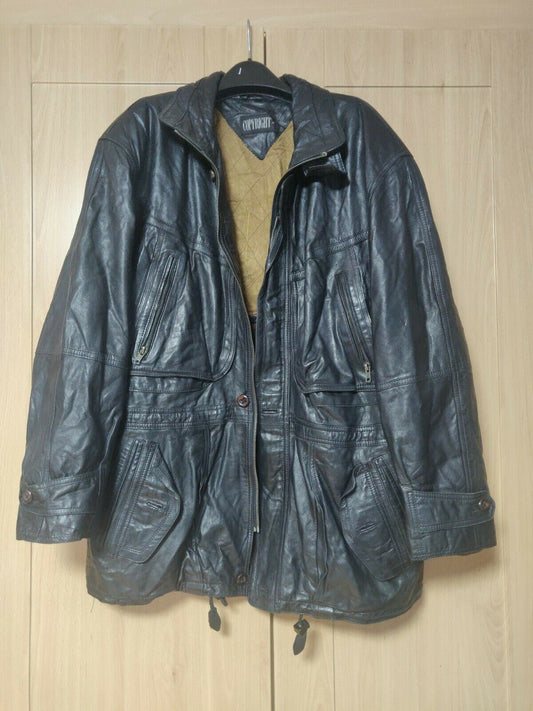 COPYRIGHT Black Leather vintage Coat Men Size L/XL