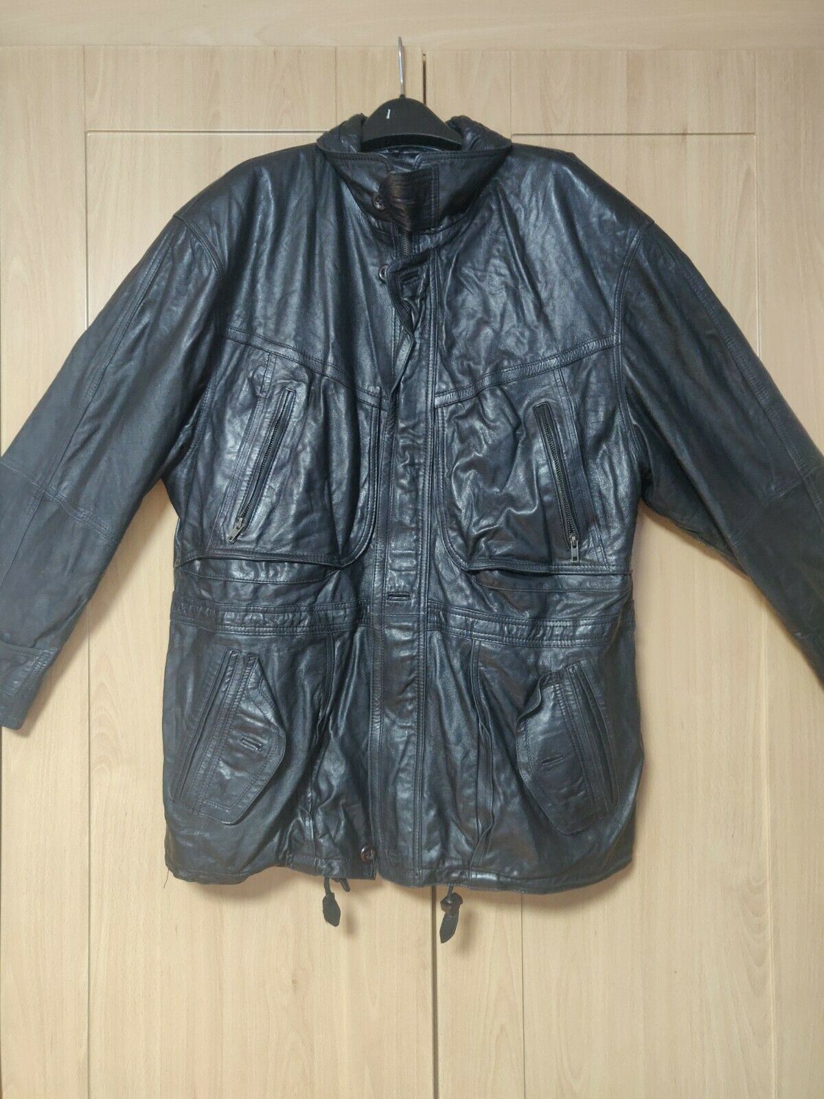 COPYRIGHT Black Leather vintage Coat Men Size L/XL