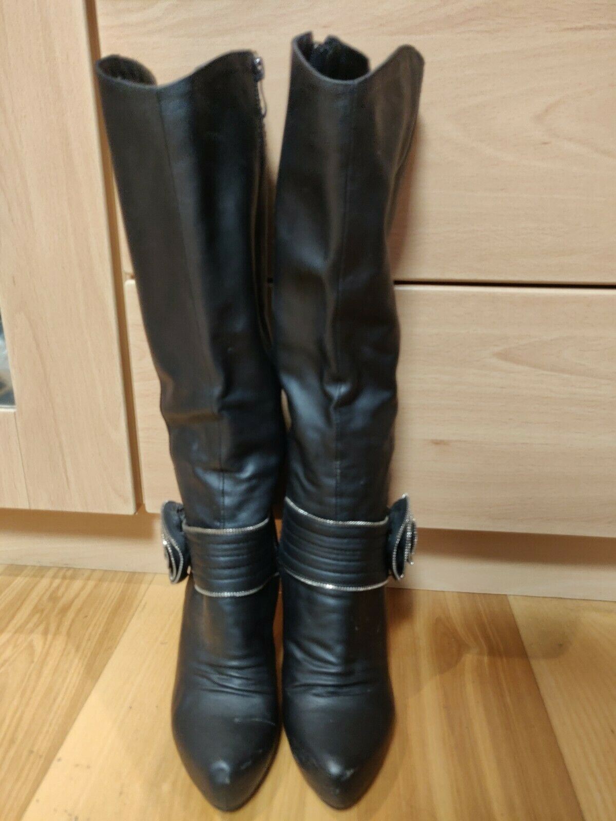 Jennika Black High Zip Up Boots Women Size UK 3