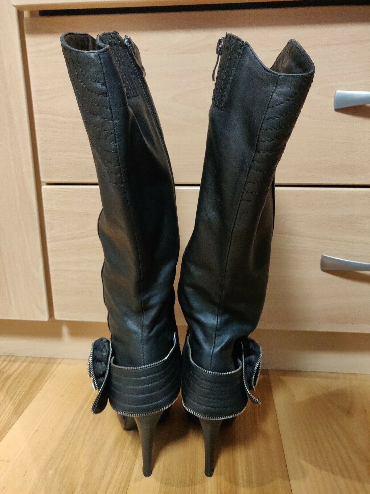 Jennika Black High Zip Up Boots Women Size UK 3