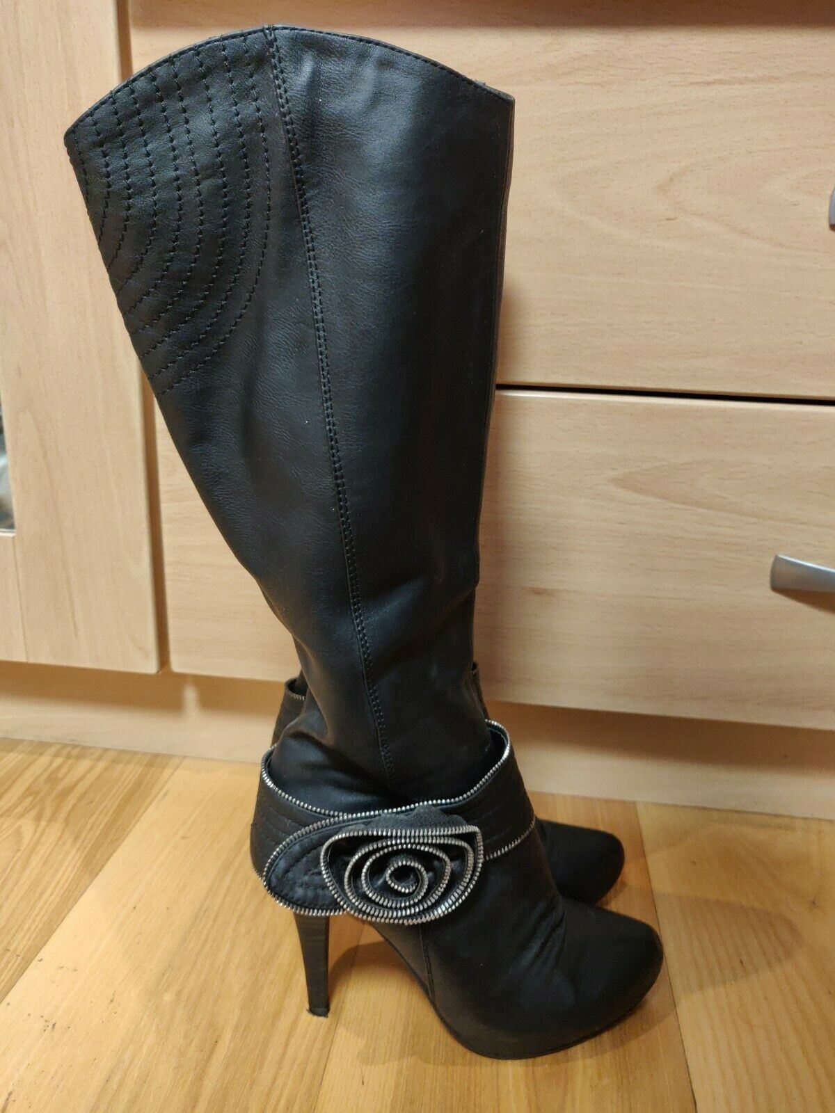 Jennika Black High Zip Up Boots Women Size UK 3