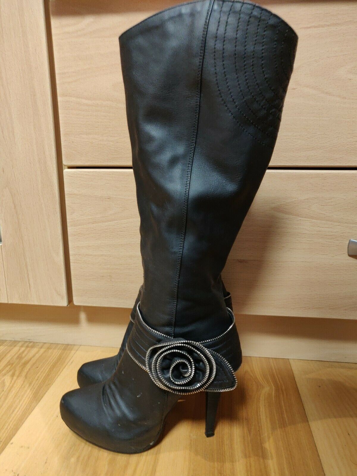 Jennika Black High Zip Up Boots Women Size UK 3