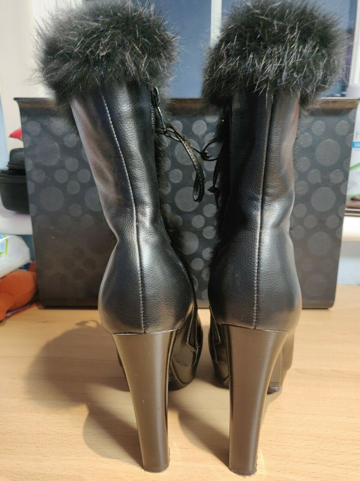 MekoMelo Black Zip Leather Boots Heel Ankle Black Fury Women Size UK 4