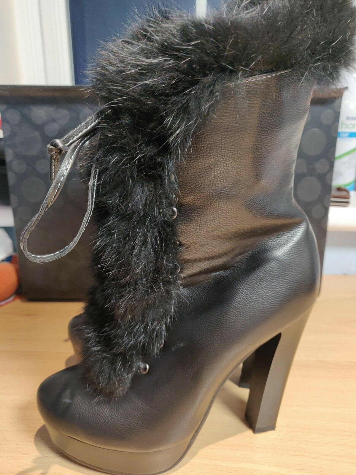 MekoMelo Black Zip Leather Boots Heel Ankle Black Fury Women Size UK 4