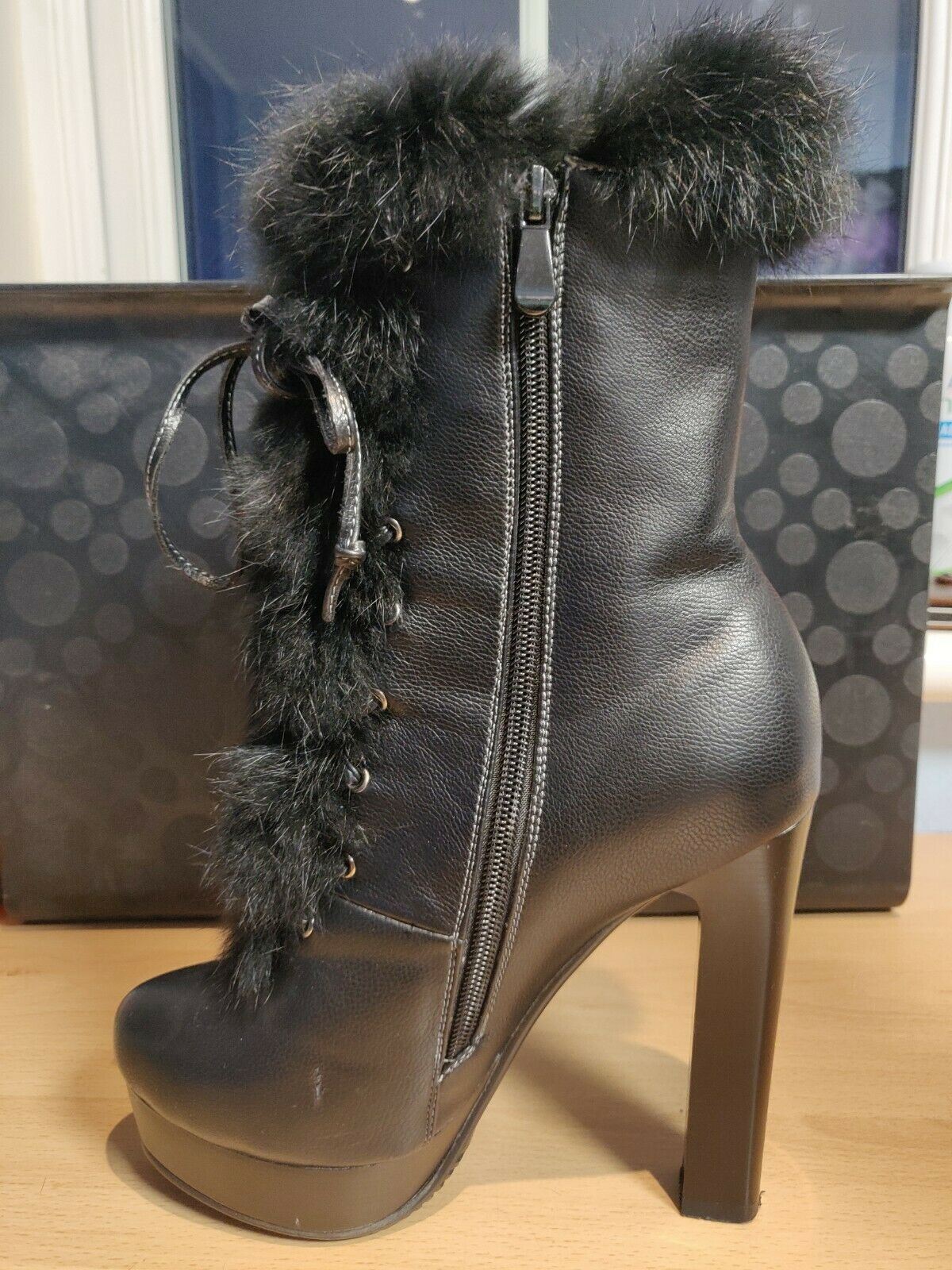 MekoMelo Black Zip Leather Boots Heel Ankle Black Fury Women Size UK 4