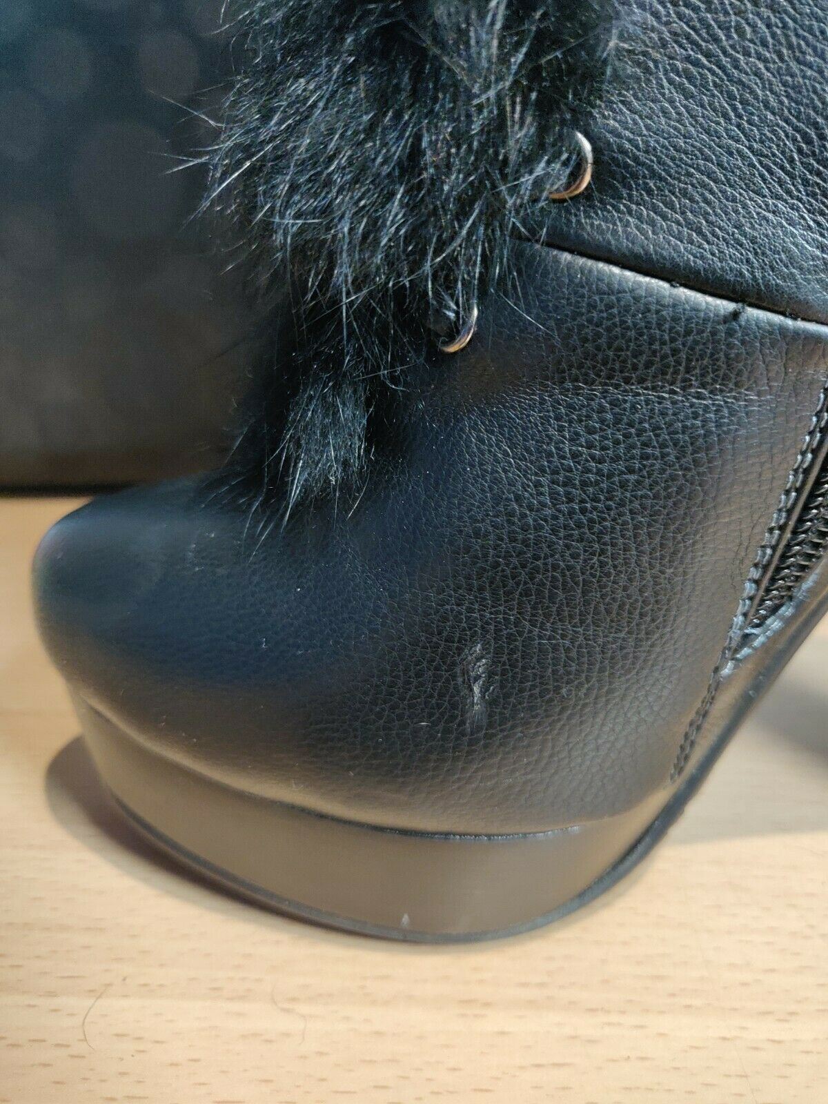 MekoMelo Black Zip Leather Boots Heel Ankle Black Fury Women Size UK 4