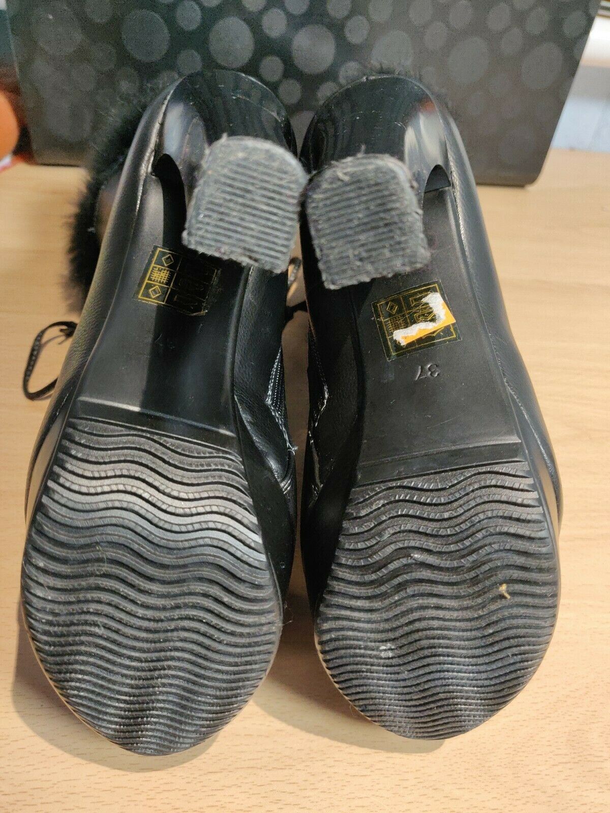 MekoMelo Black Zip Leather Boots Heel Ankle Black Fury Women Size UK 4