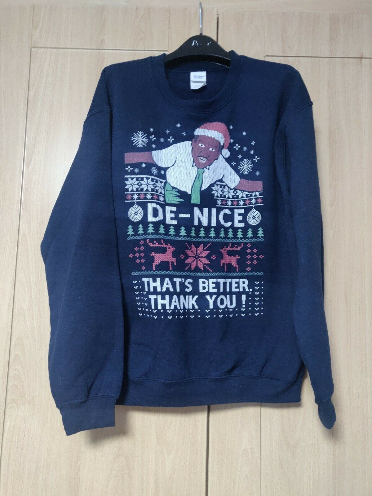 De-Nice Navy Christmas Sweater Gildan Heavy Cotton Blend Men Size M