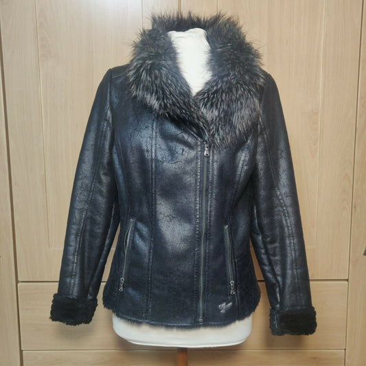 Guess Los Angeles Black Faux Leather Jacket Full Zip Women Size Medium