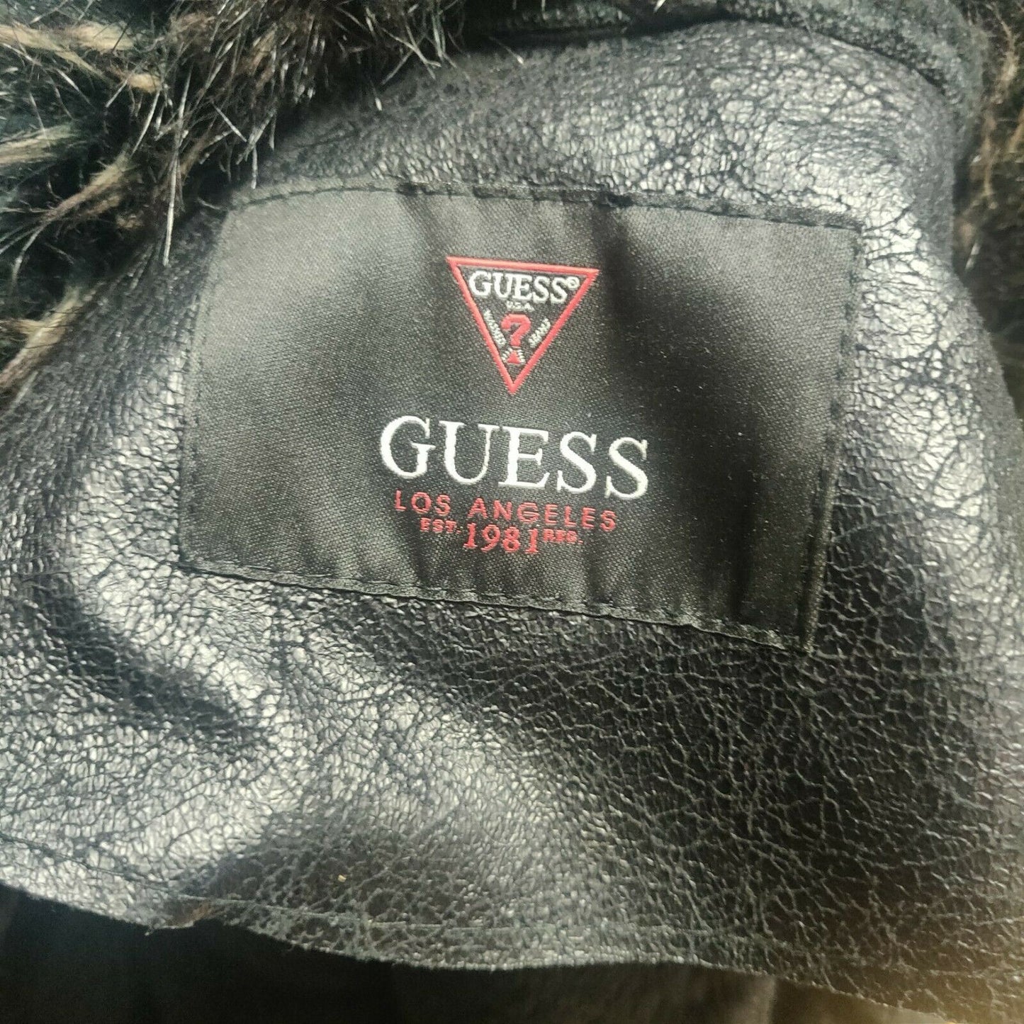 Guess Los Angeles Black Faux Leather Jacket Full Zip Women Size Medium