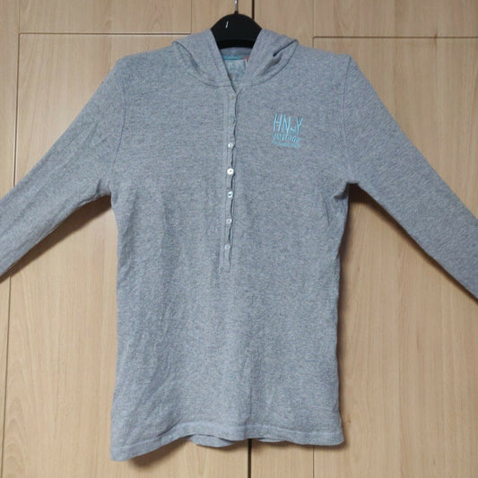 H.N.Y Vintage Grey Pullover Hoodie 1/4 Button Women Size Medium