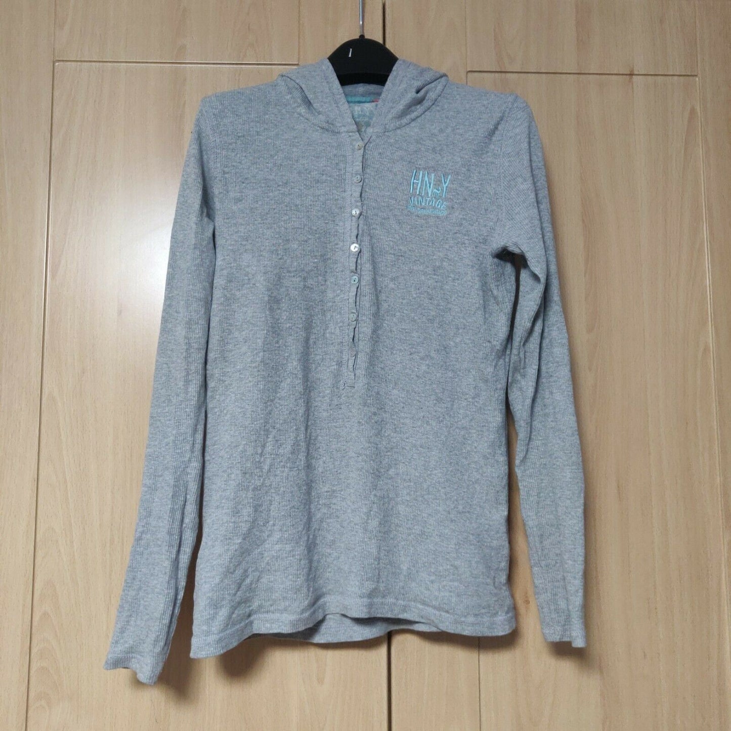 H.N.Y Vintage Grey Pullover Hoodie 1/4 Button Women Size Medium