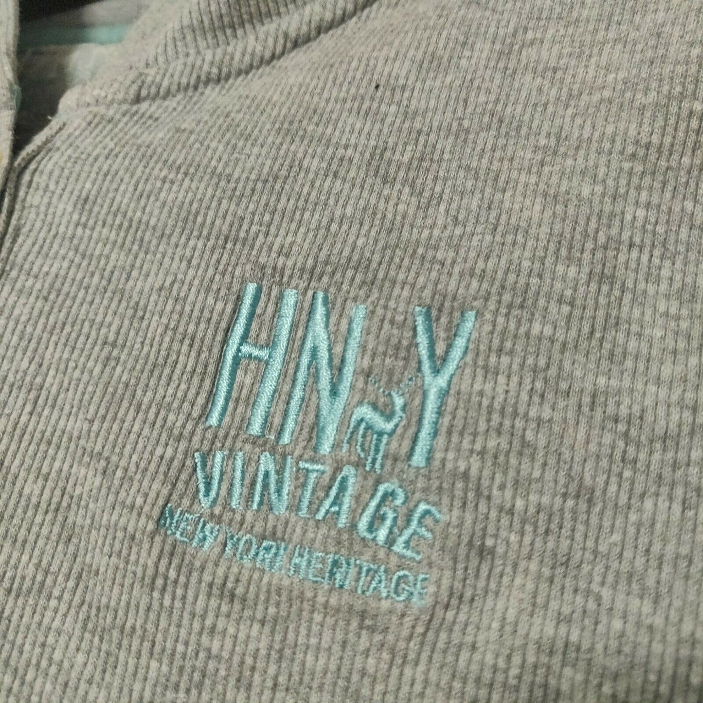 H.N.Y Vintage Grey Pullover Hoodie 1/4 Button Women Size Medium