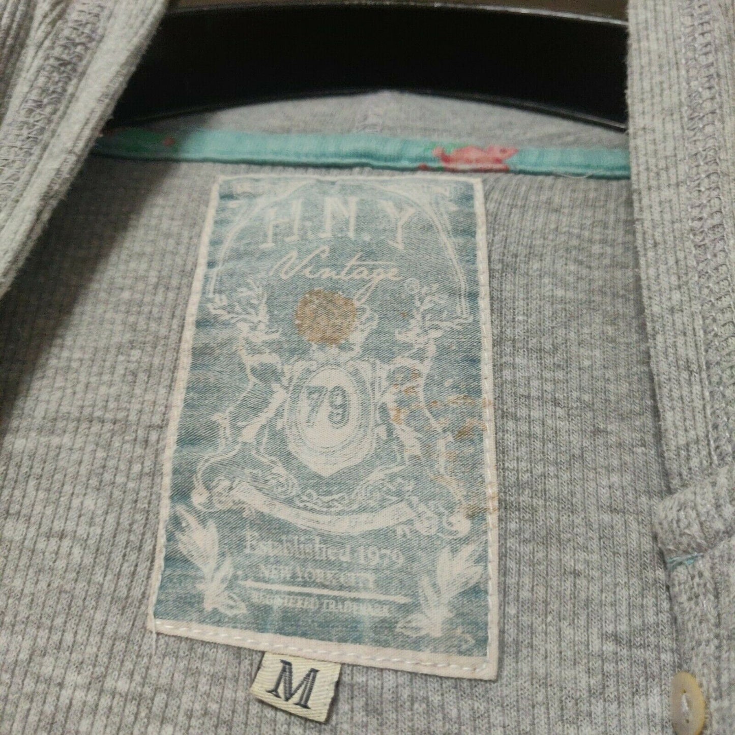 H.N.Y Vintage Grey Pullover Hoodie 1/4 Button Women Size Medium