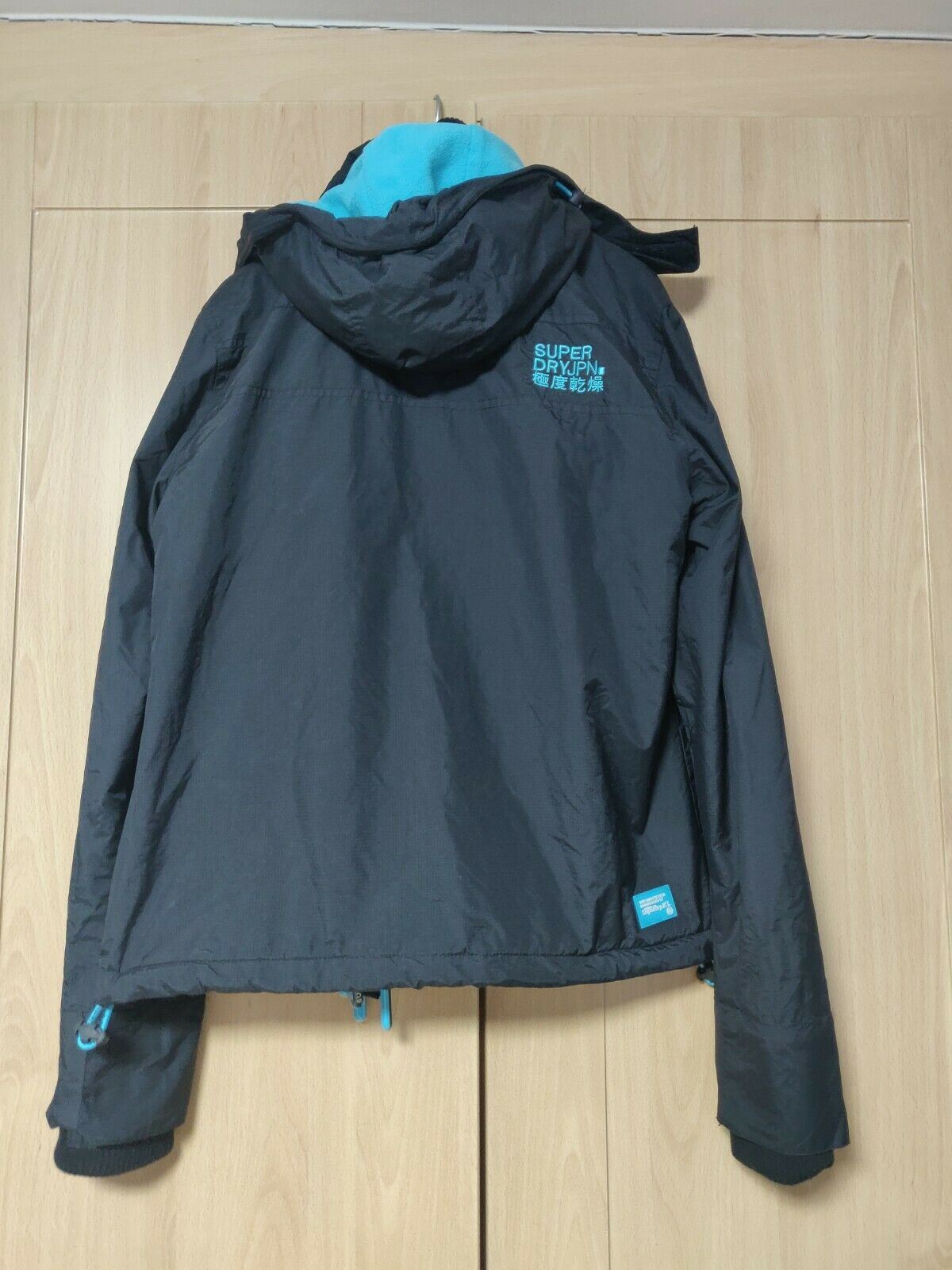 Superdry Original Windcheater Black Cyan Hooded Jacket Women Size UK 12