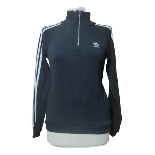 Adidas Black 3 Stripes High Neck Sweatshirt 1/4 Zip Women Size UK 6