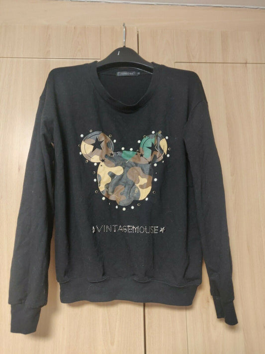 Pandora Vintage Mouse Black Sweatshirt Long Sleeve Jumper Women Size Medium