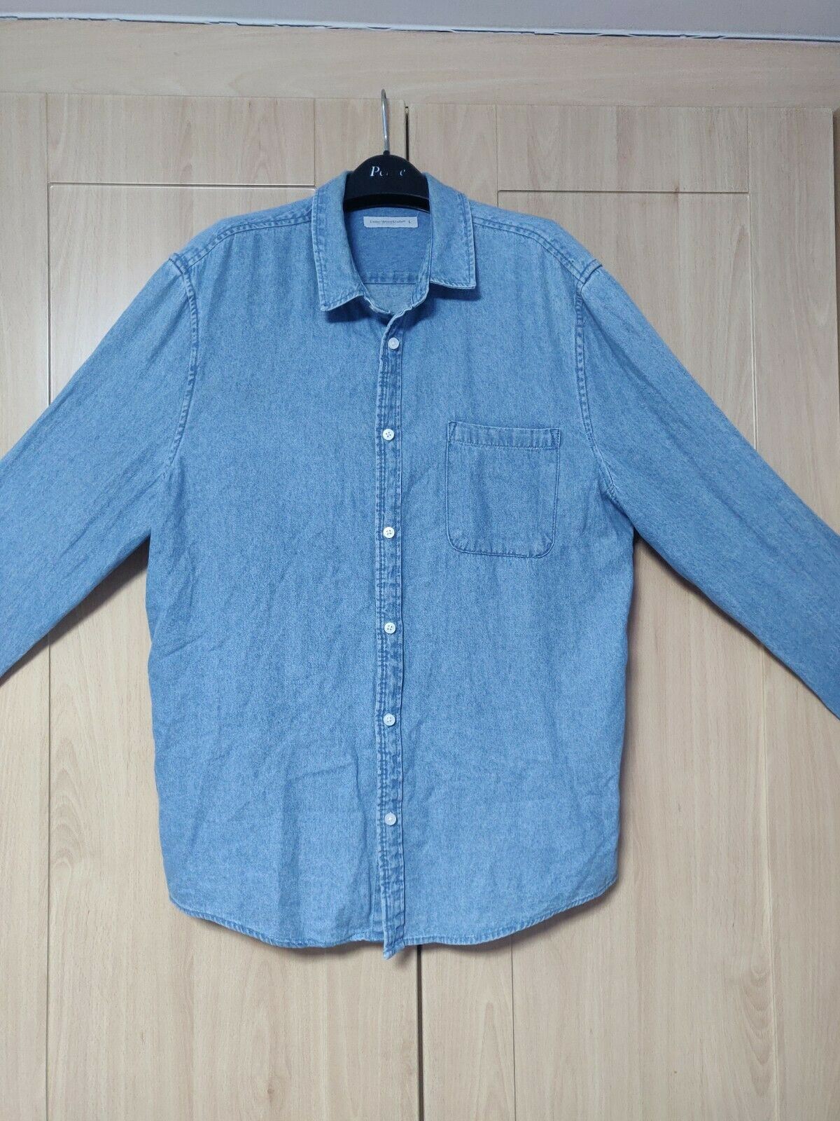 Cedar Wood State Blue Long Sleeve Denim Shirt Men Size Large