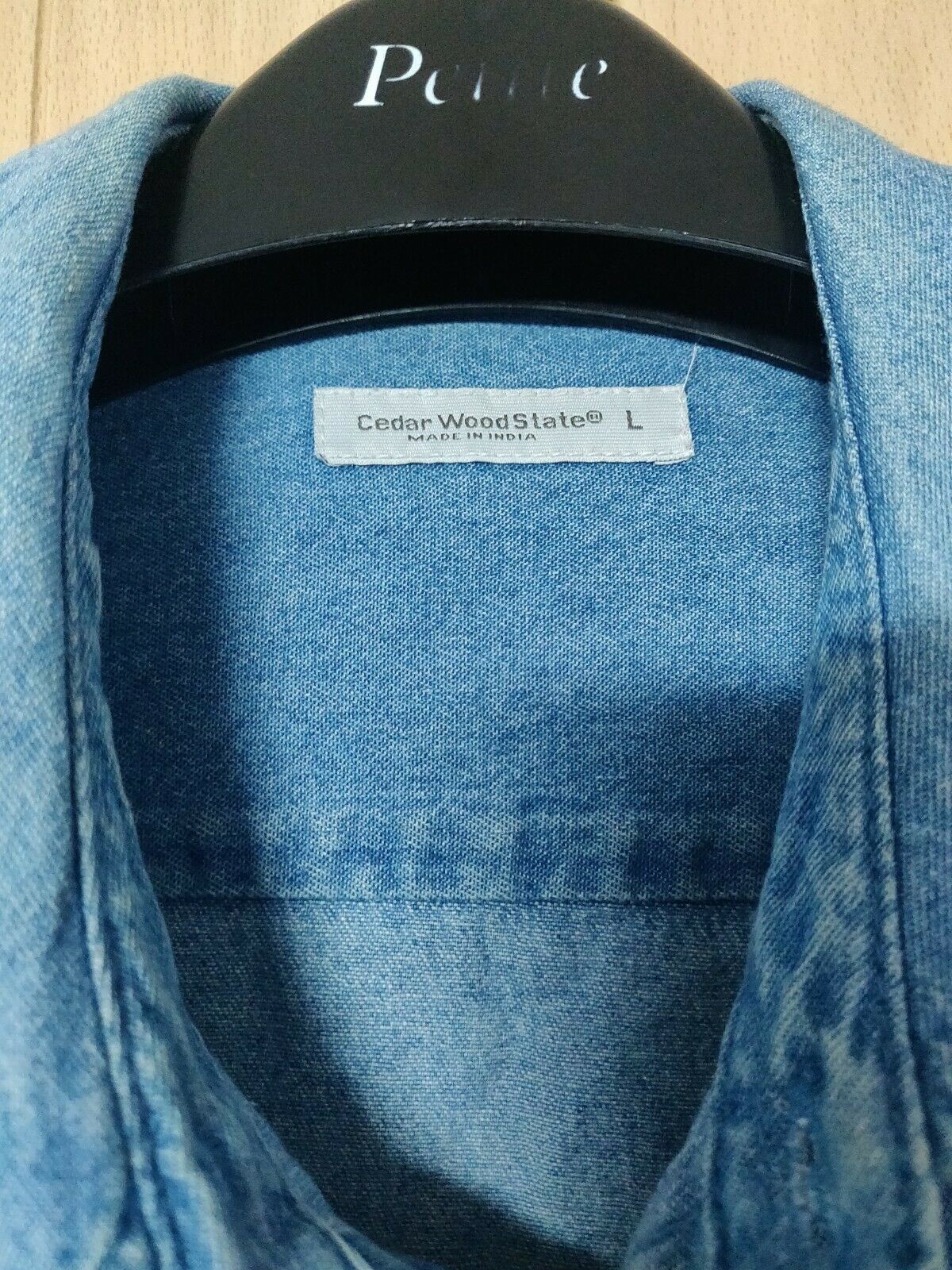 Cedar Wood State Blue Long Sleeve Denim Shirt Men Size Large