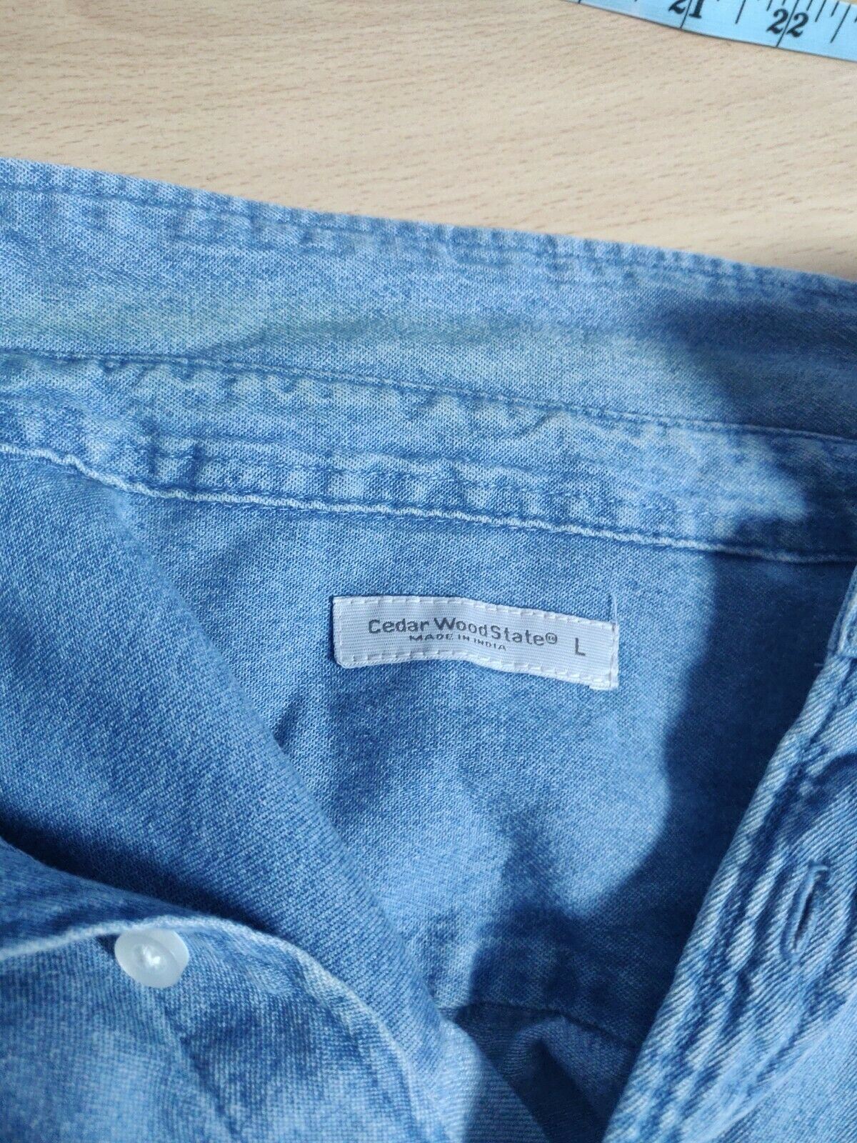 Cedar Wood State Blue Long Sleeve Denim Shirt Men Size Large