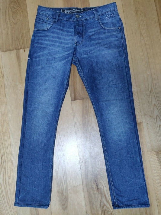 Crosshatch New Embossed Techno Blue Denim Jeans Men Size W34/L33