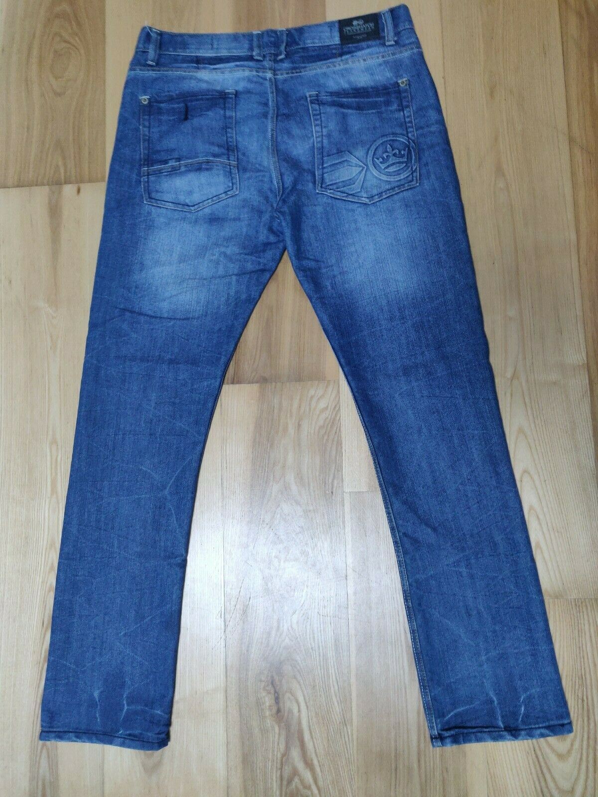 Crosshatch New Embossed Techno Blue Denim Jeans Men Size W34/L33