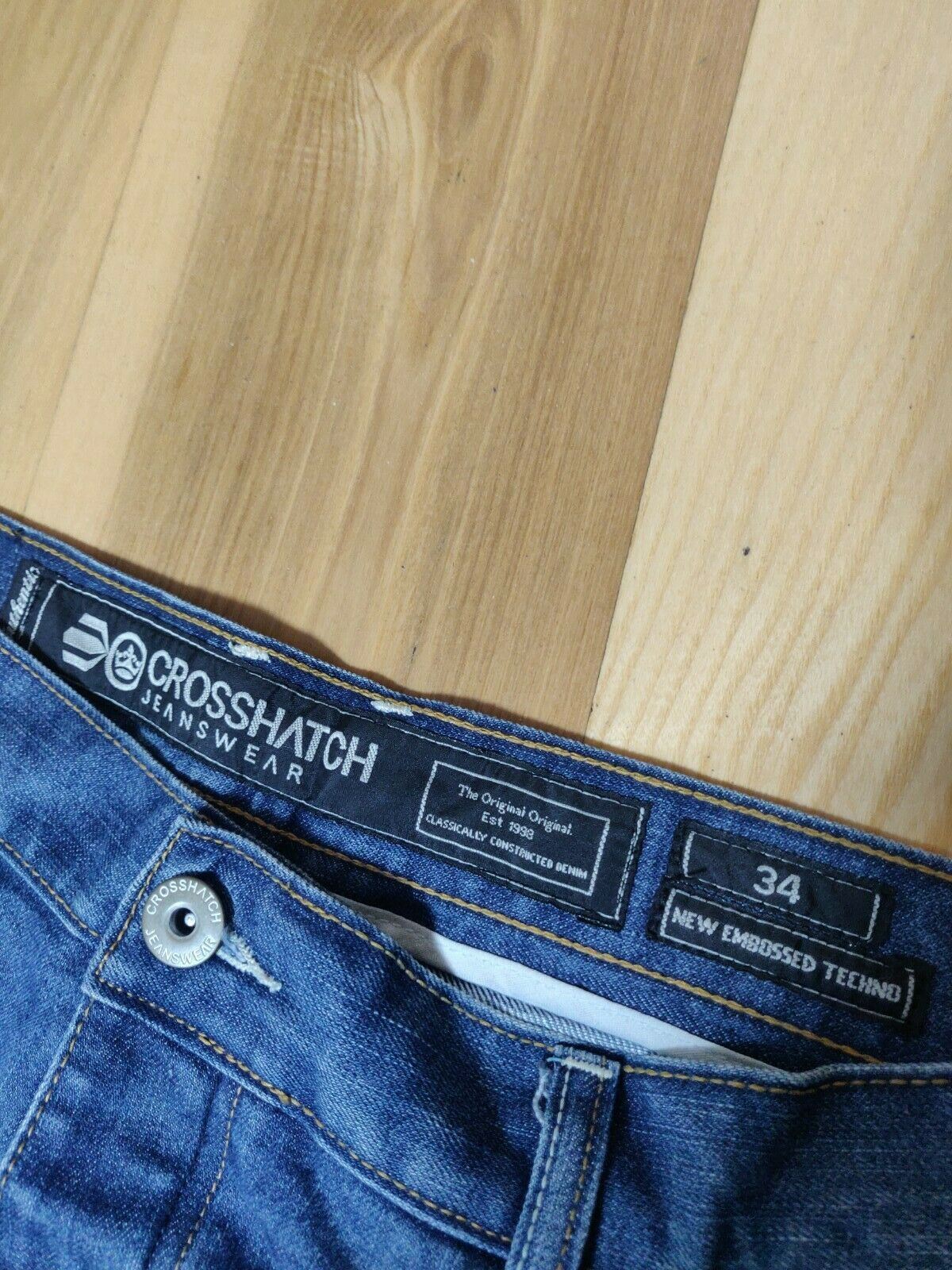 Crosshatch New Embossed Techno Blue Denim Jeans Men Size W34/L33