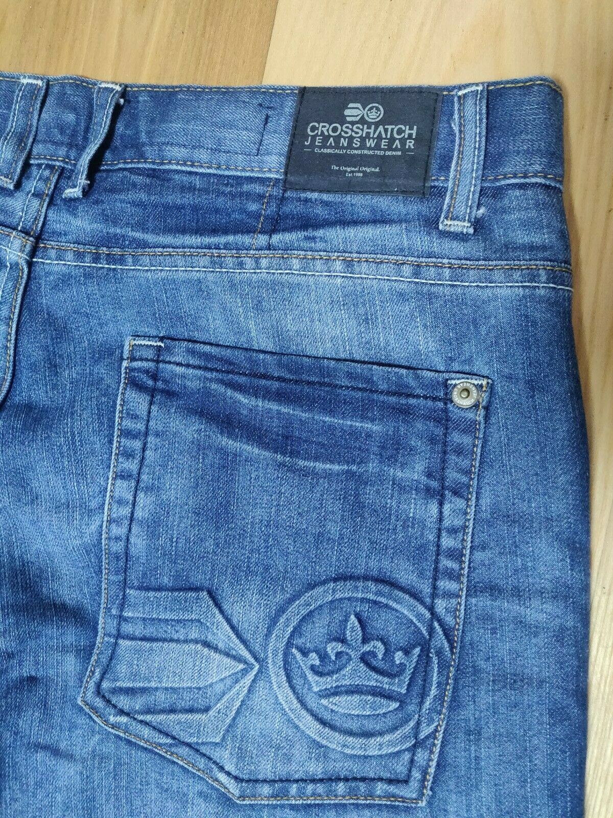 Crosshatch New Embossed Techno Blue Denim Jeans Men Size W34/L33