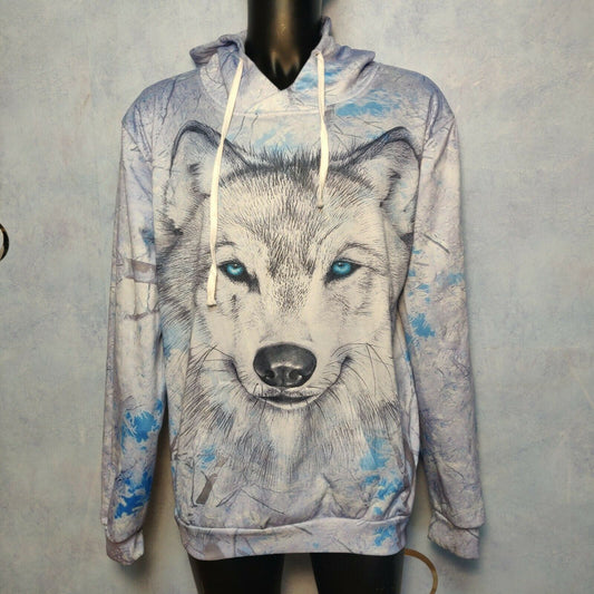 Pullover Hoodie Wolf Graphic Print Men Size 2XL