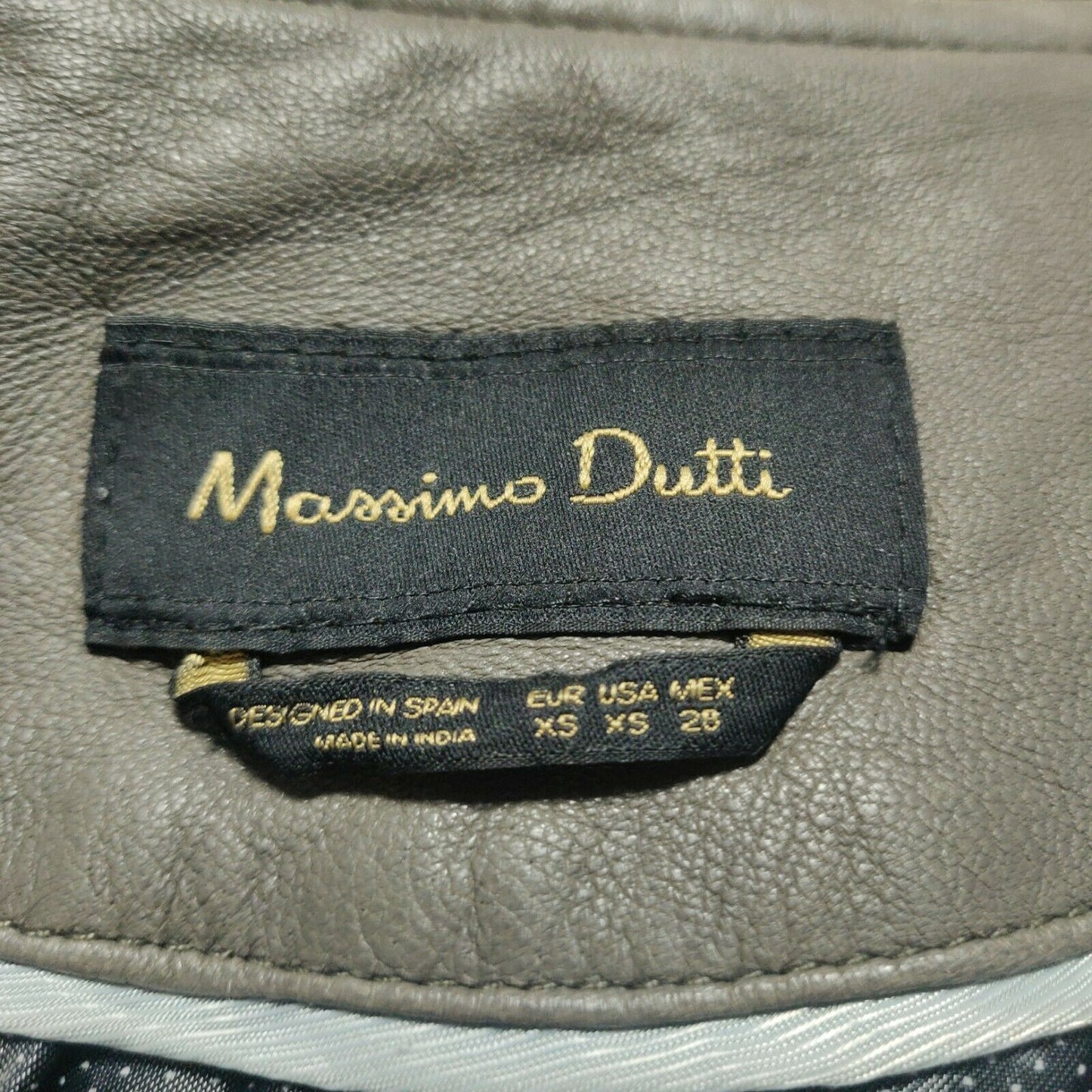 Massimo Dutti Grey Leather Jacket Women Size XS