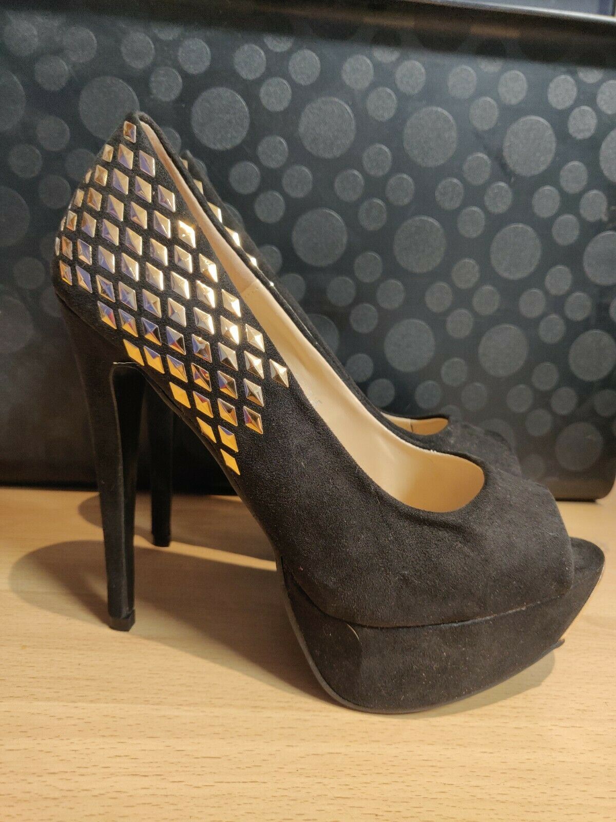 Salt and Pepper Black Leather Heels Women Size UK 4