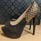 Salt and Pepper Black Leather Heels Women Size UK 4