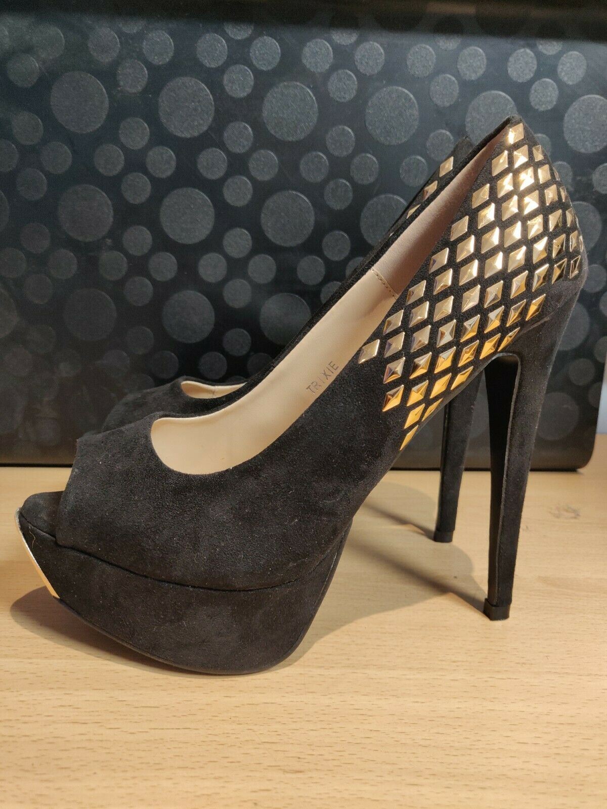 Salt and Pepper Black Leather Heels Women Size UK 4