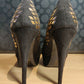 Salt and Pepper Black Leather Heels Women Size UK 4