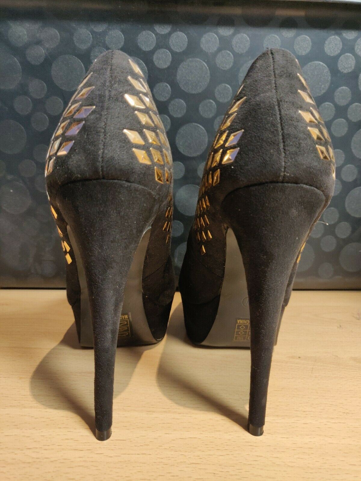 Salt and Pepper Black Leather Heels Women Size UK 4