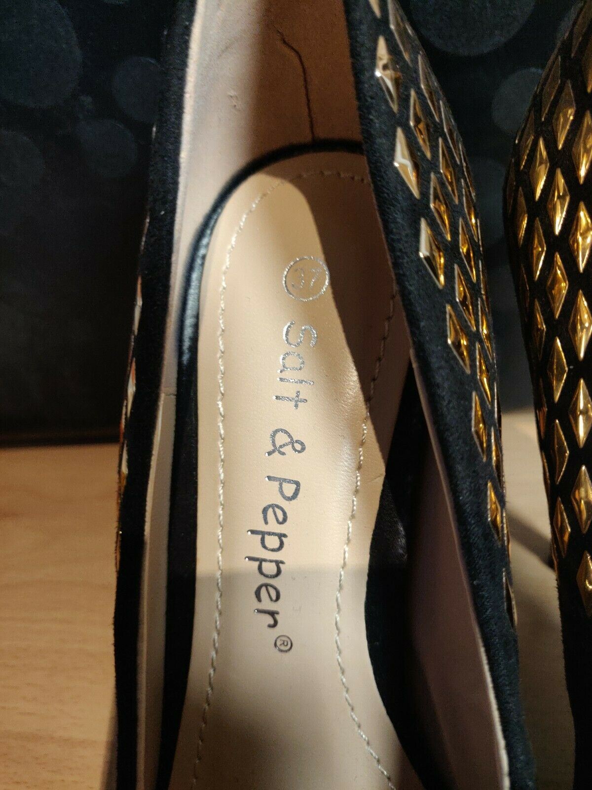 Salt and Pepper Black Leather Heels Women Size UK 4