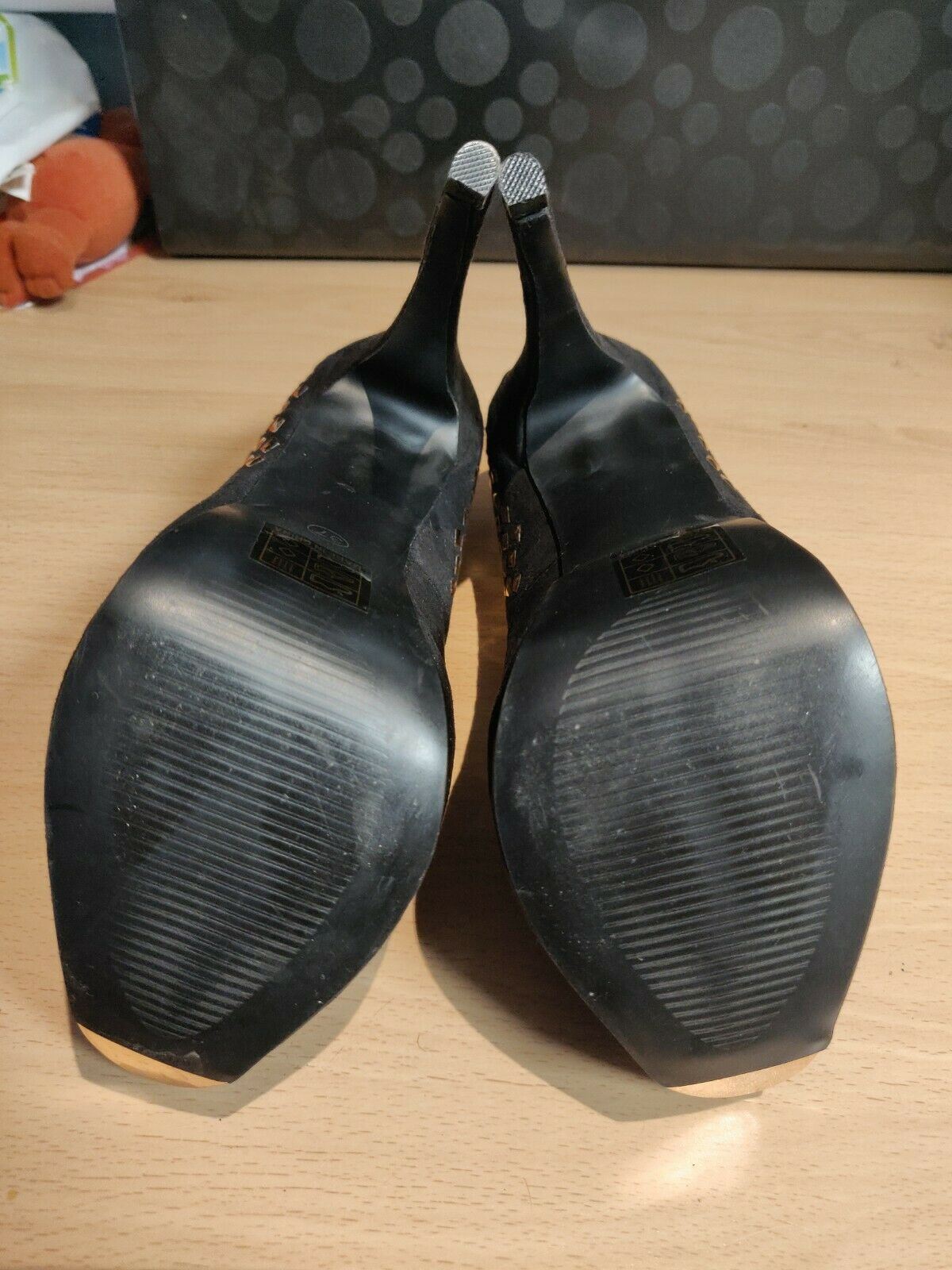 Salt and Pepper Black Leather Heels Women Size UK 4