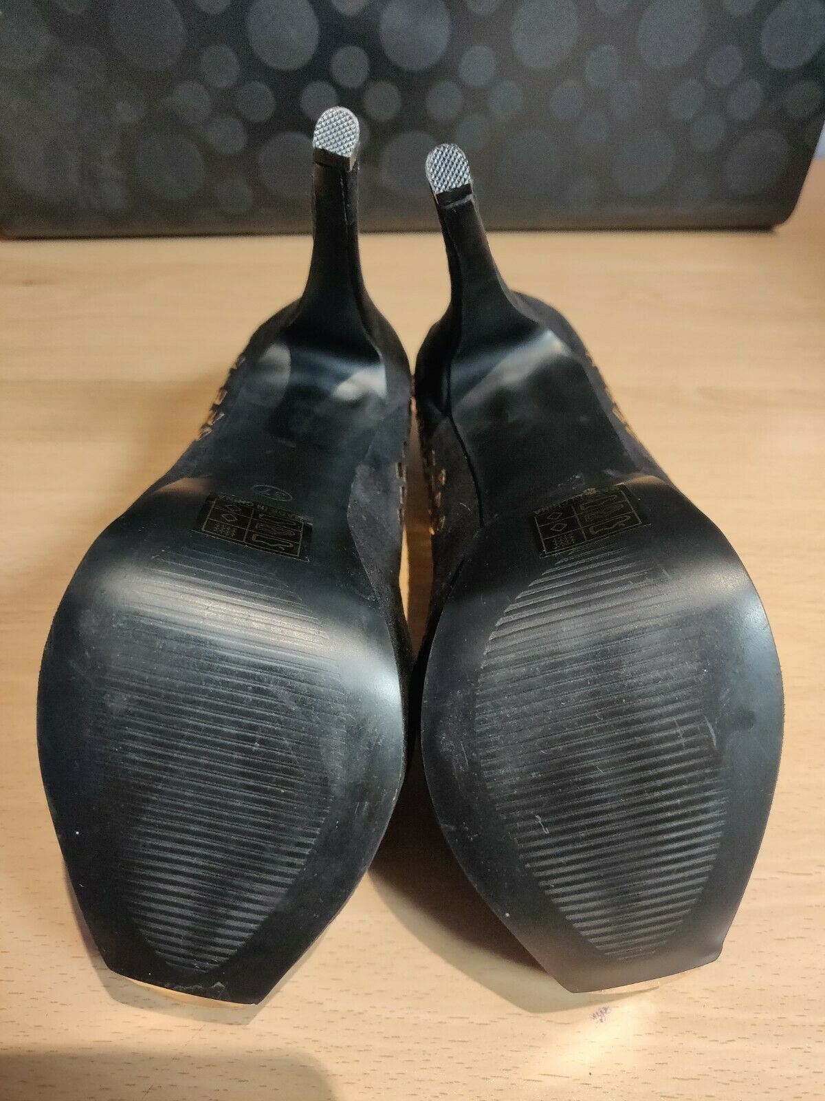 Salt and Pepper Black Leather Heels Women Size UK 4