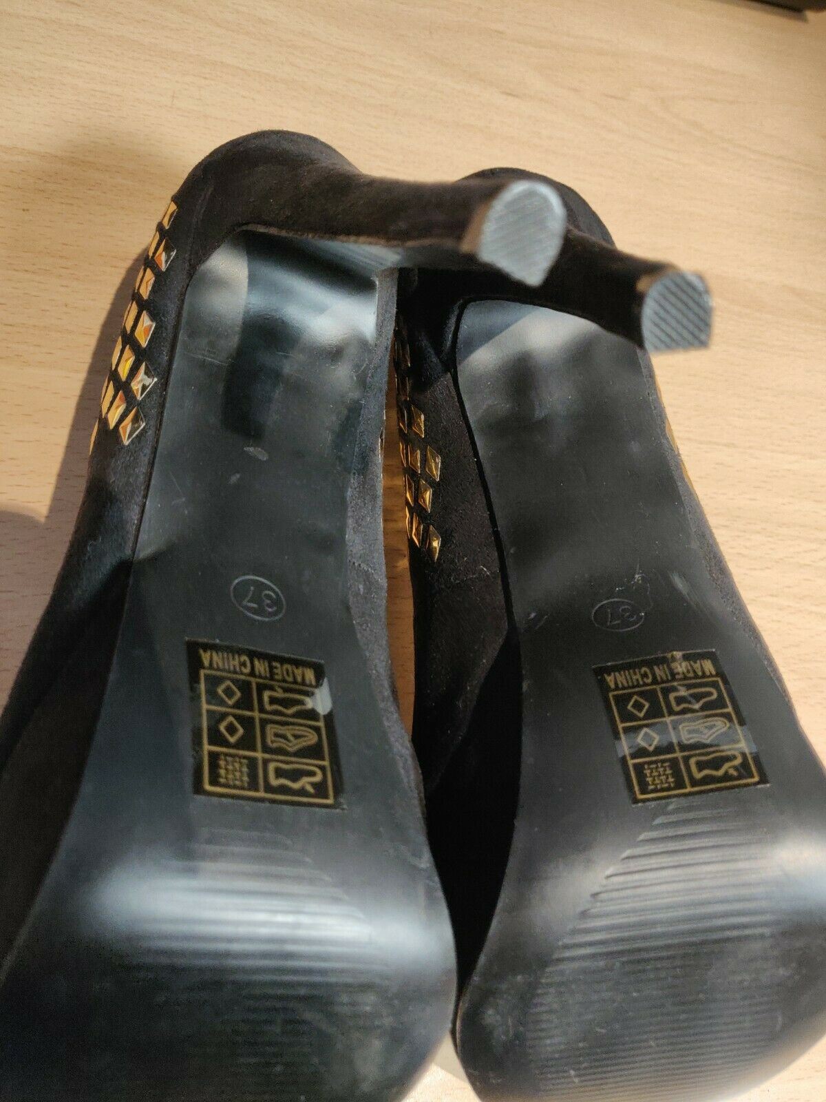 Salt and Pepper Black Leather Heels Women Size UK 4